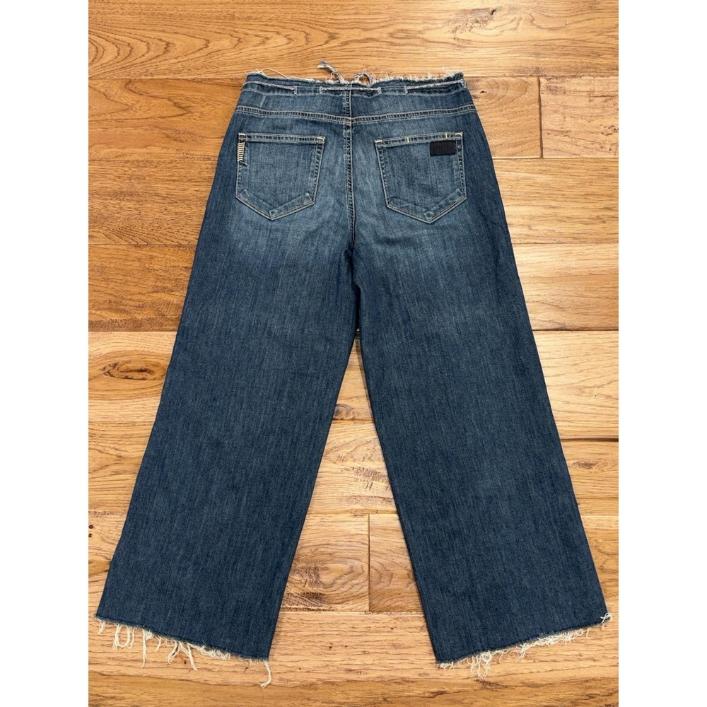 Paige Drawstring Cropped Wide-Leg Raw Hem/Waist‎ Jeans Womens 25 Blue Mid-Rise - Picture 7 of 8